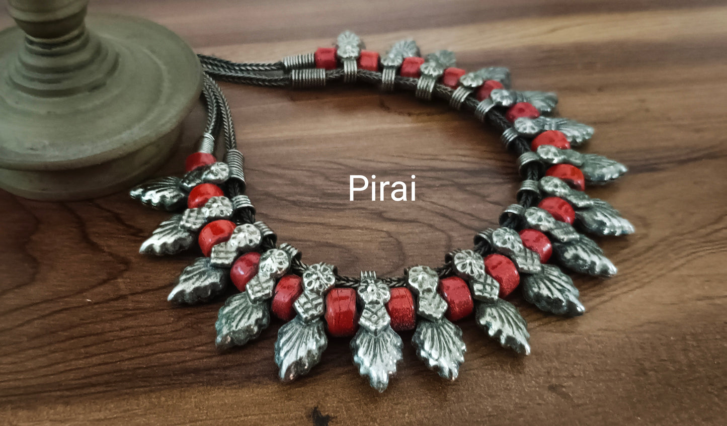 Coral bead with German silver choker with back chain