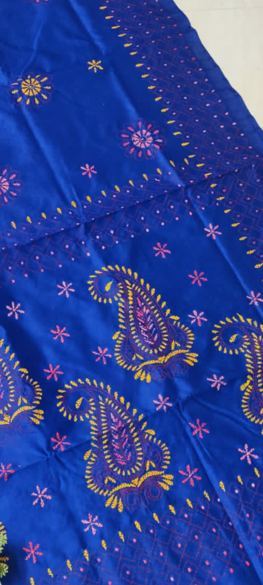 Assam silk Hand stitch Kantha work saree