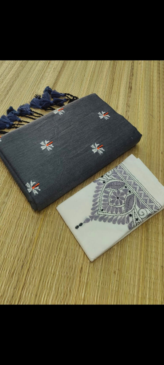 Beautiful khadi cotton with shiuli flower