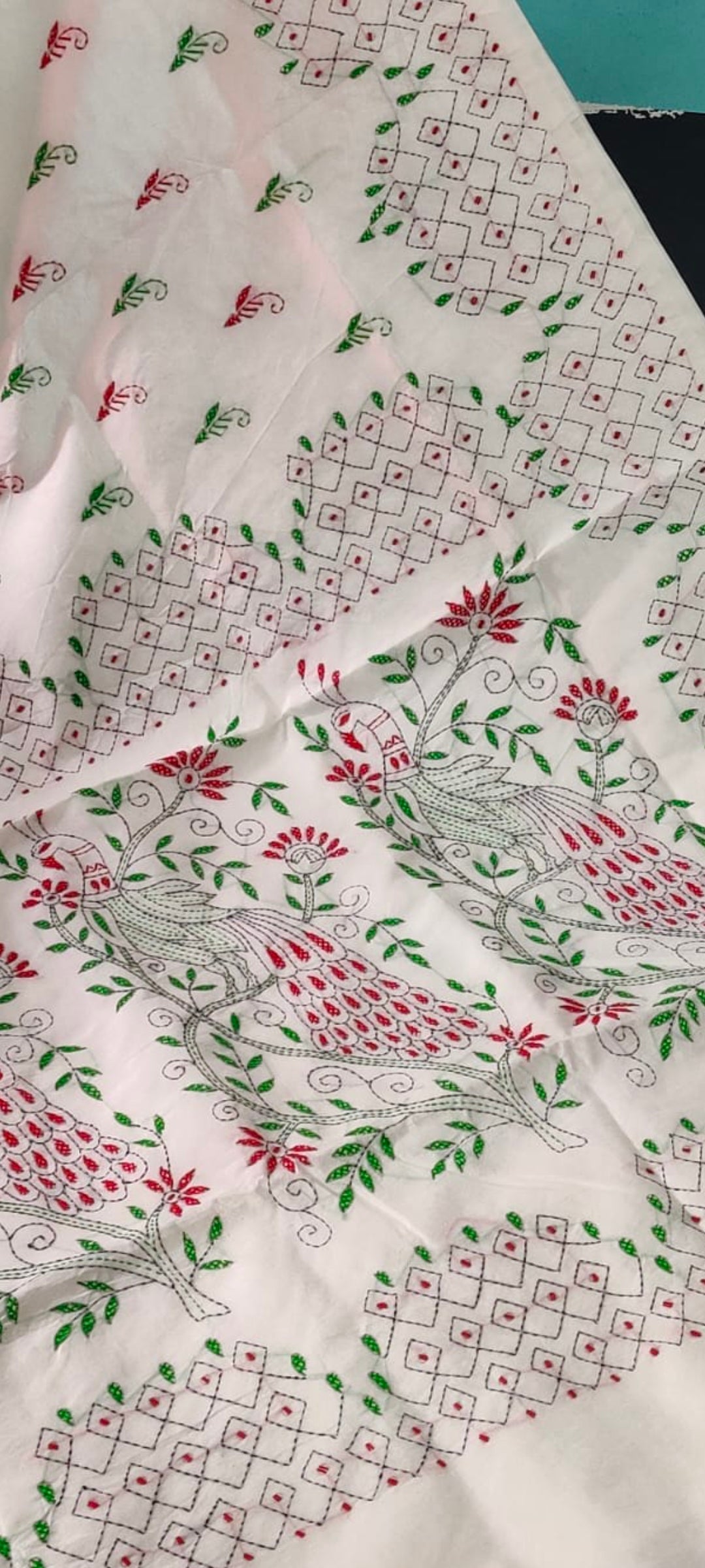 Assam silk Hand stitch Kantha work saree