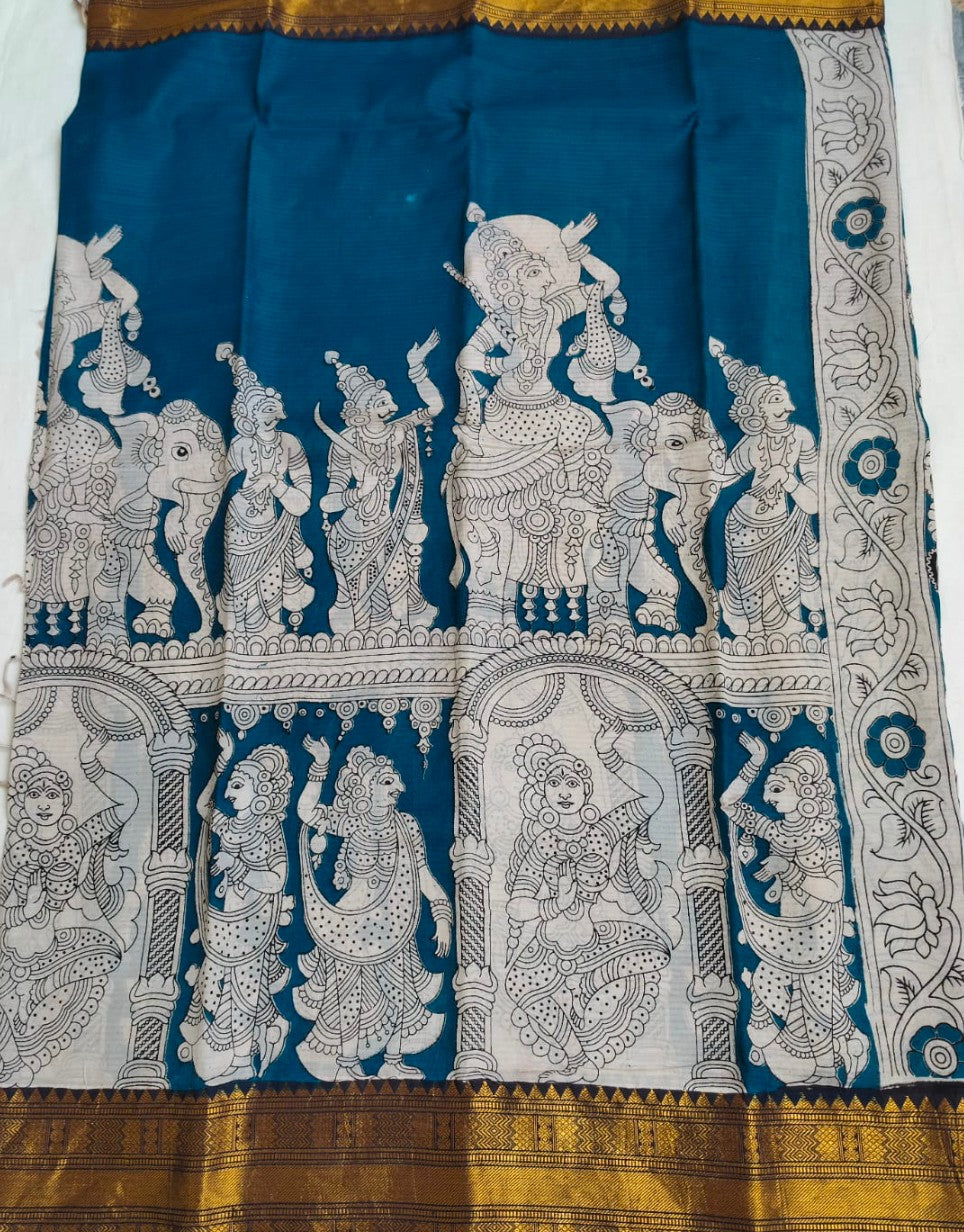 Elegant Silk kalamkari saree with big Nizam border