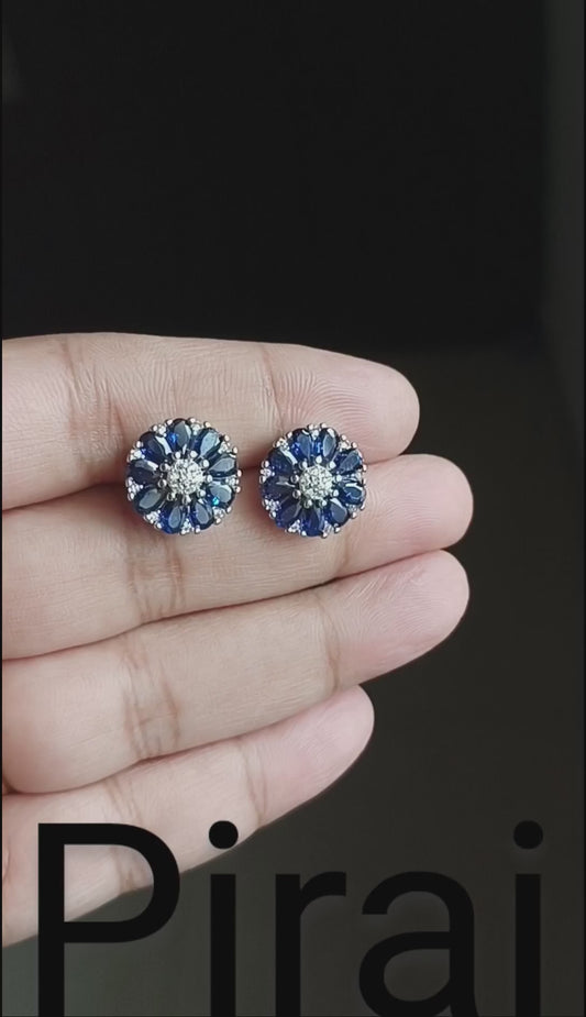 Beautiful 925 Silver Studs with blue and white premium stones