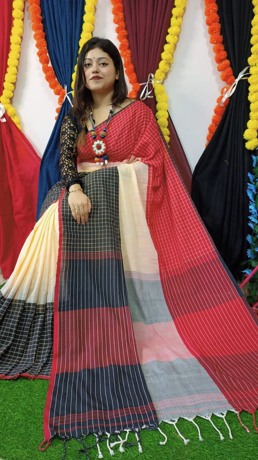 Handloom pure khadi cotton 2D ikkat sarees
