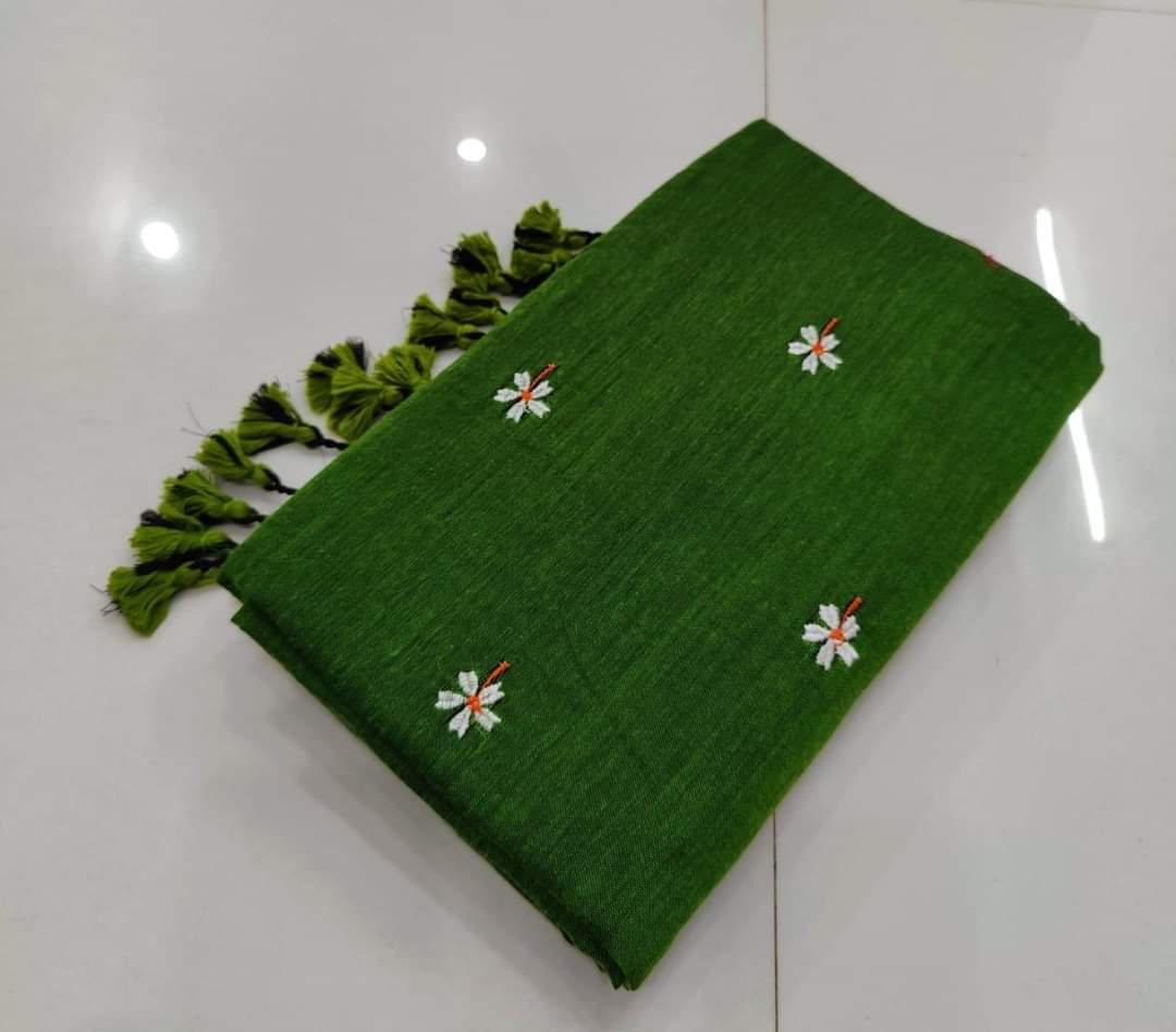 small flower embroidery work saree