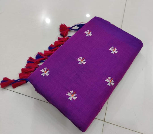 small flower embroidery work saree