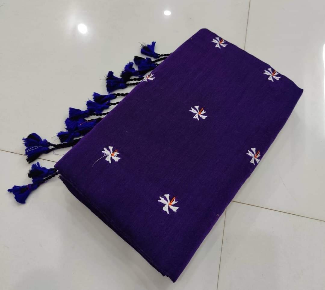 small flower embroidery work saree