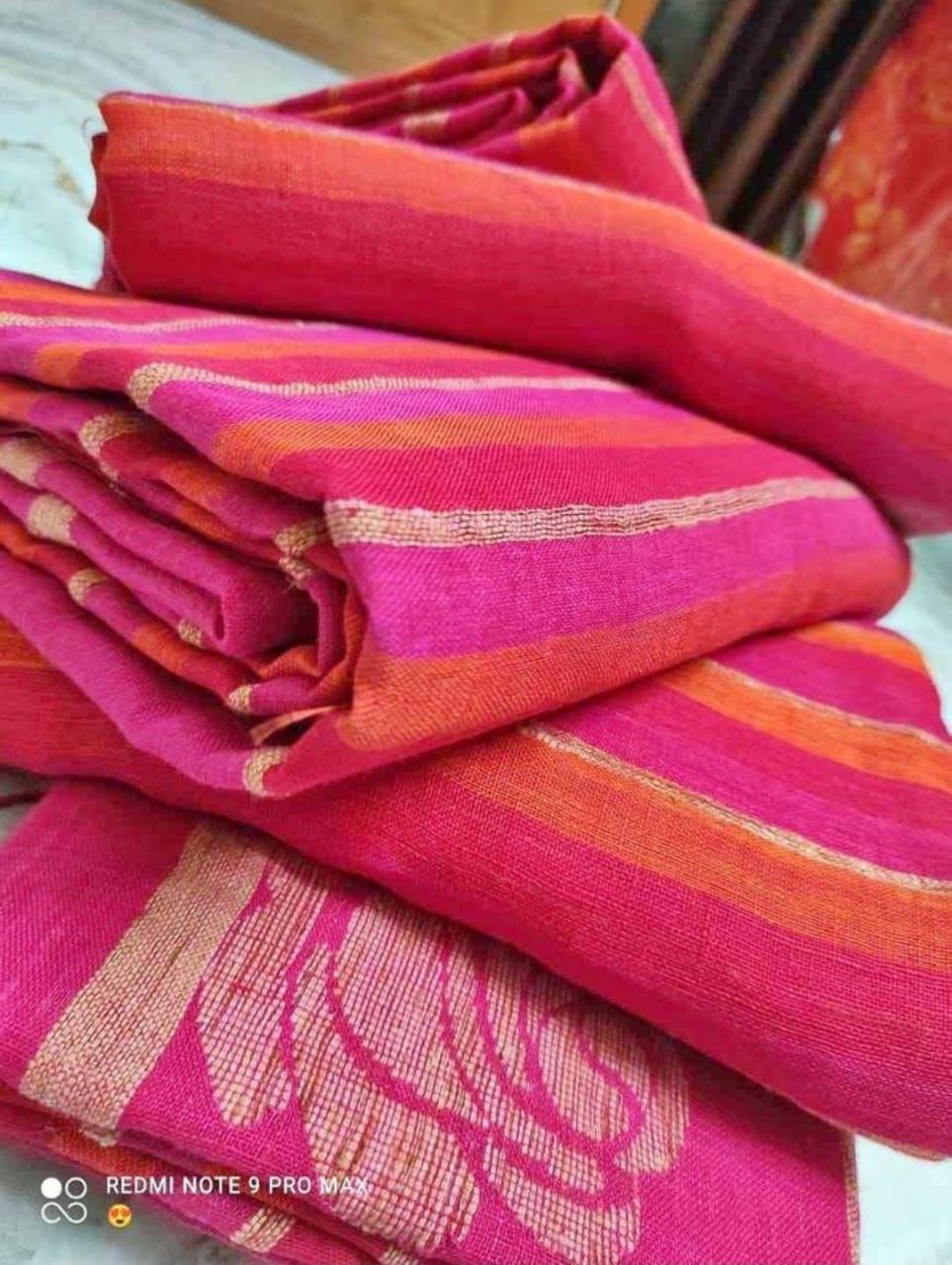 Linen Handloom Saree Rose pallu