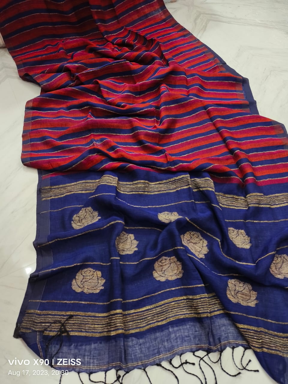 Linen Handloom Saree Rose pallu