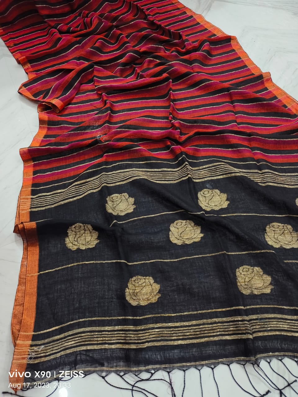 Linen Handloom Saree Rose pallu