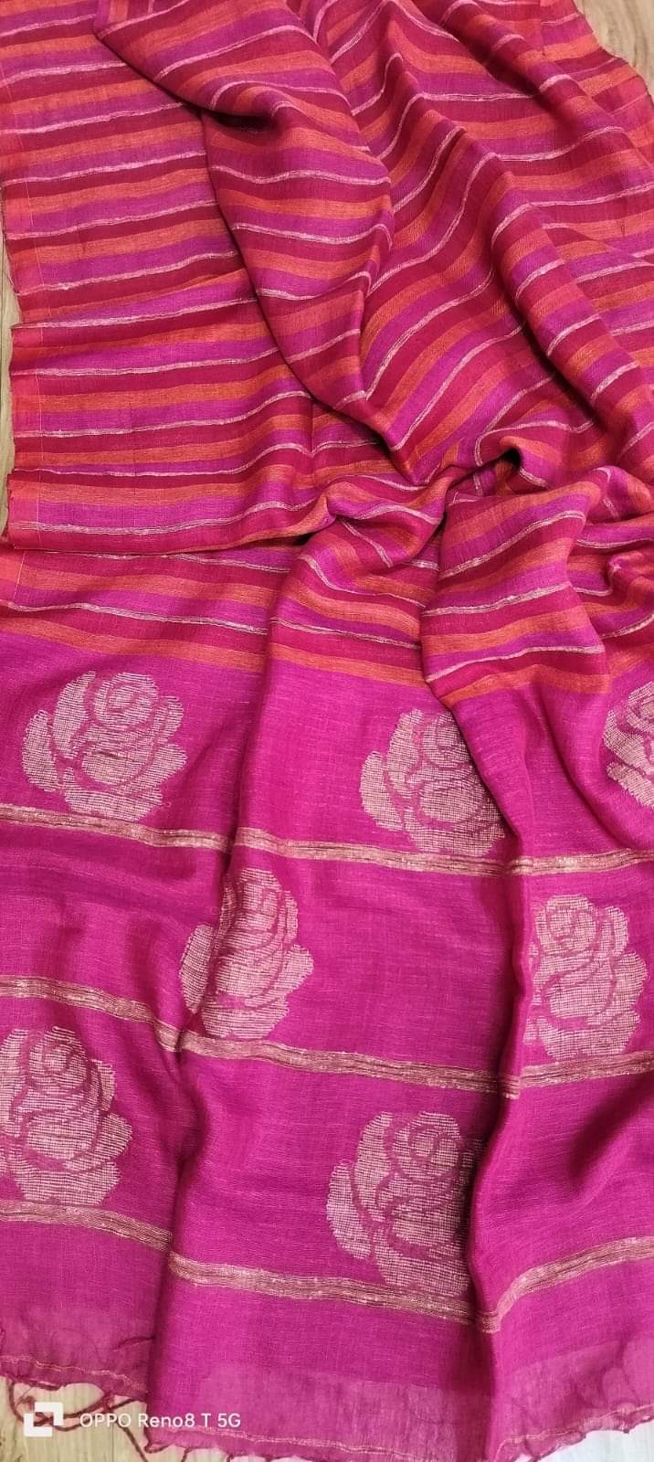 Linen Handloom Saree Rose pallu