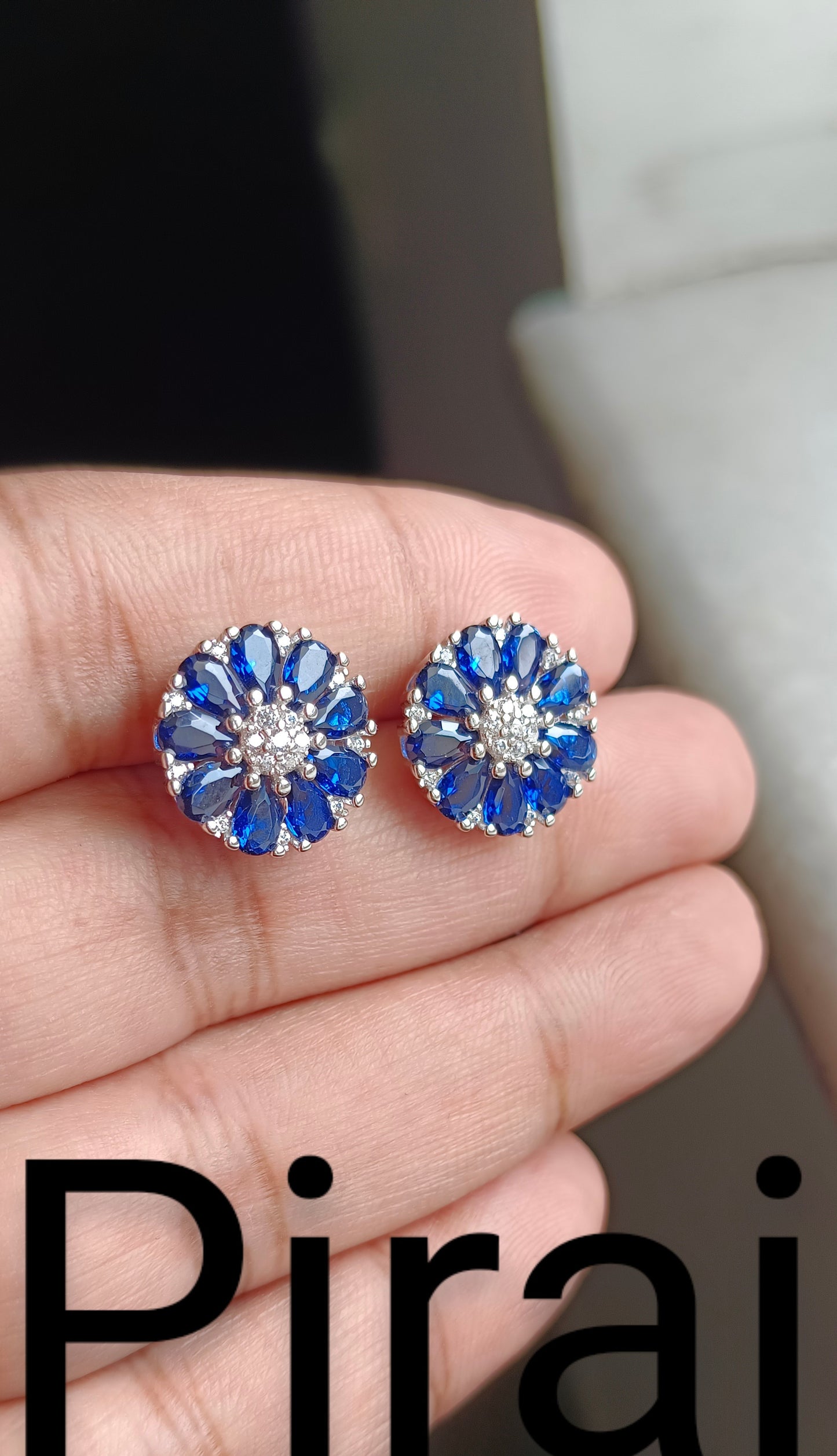 Beautiful 925 Silver Studs with blue and white premium stones