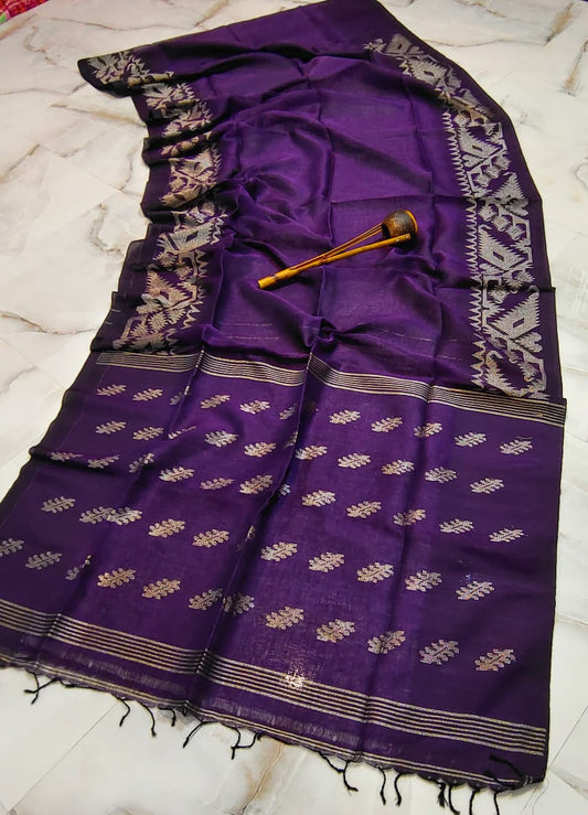 Handloom pure cotton linen jamdani sarees