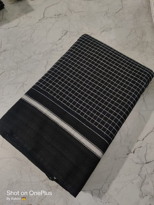 Patteda Anchu Cotton Mini check Handloom saree