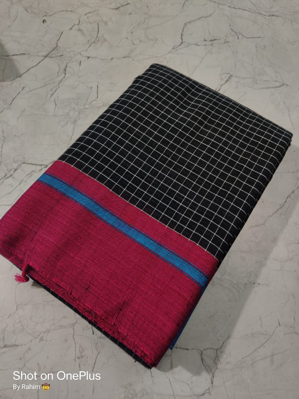 Pure Khadi Cotton Mini check Ganga Jamuna Border Handloom saree