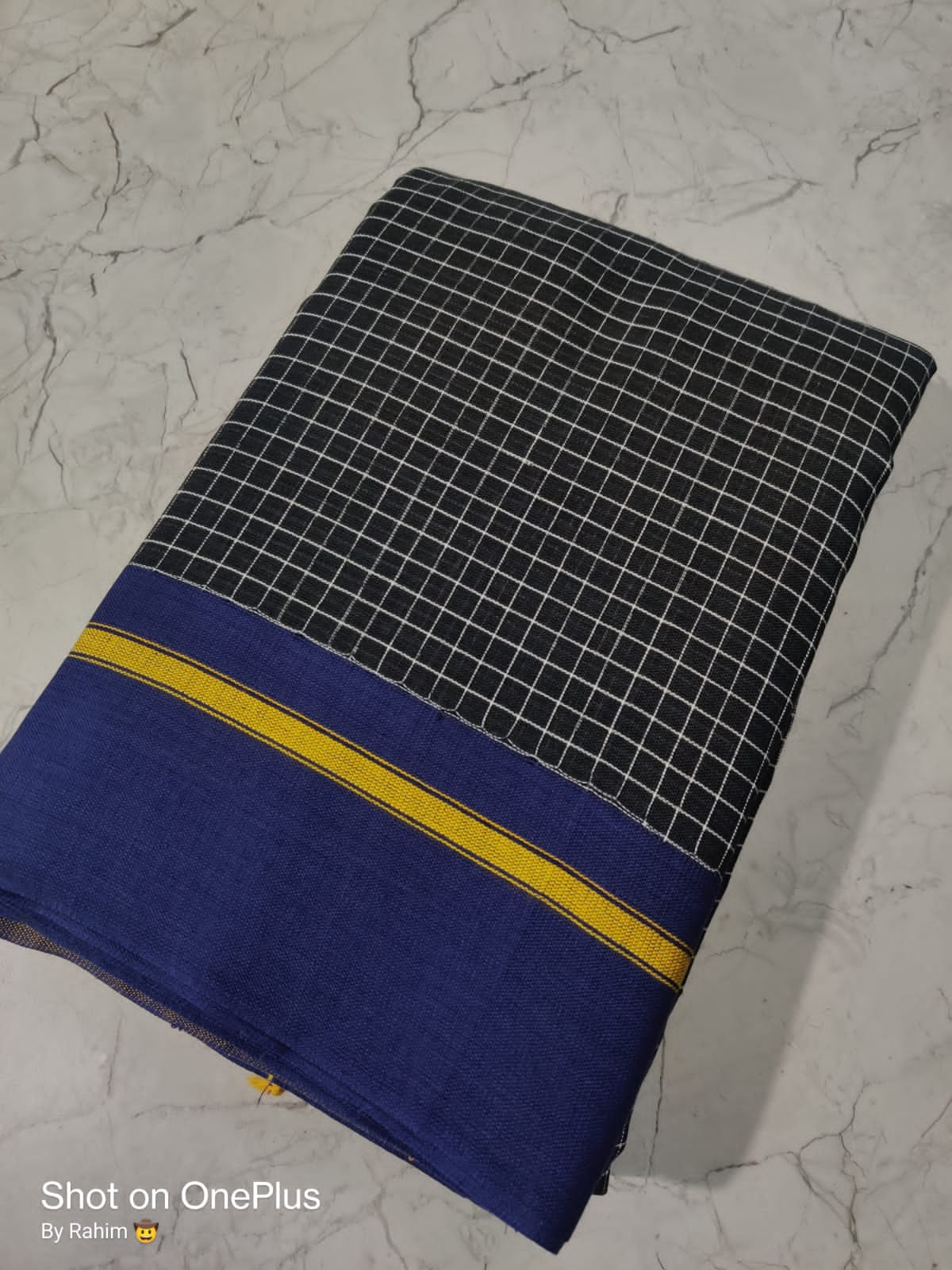 Pure Khadi Cotton Mini check Ganga Jamuna Border Handloom saree