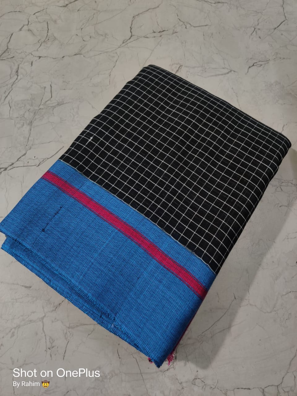 Pure Khadi Cotton Mini check Ganga Jamuna Border Handloom saree