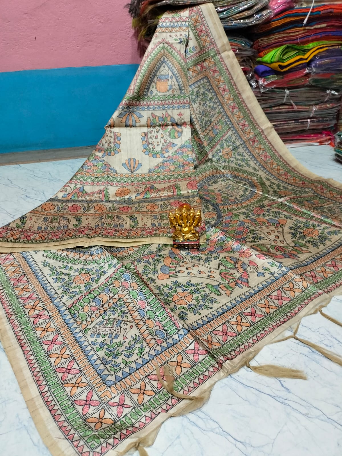 Semi Ghicha Madhubani print Saree