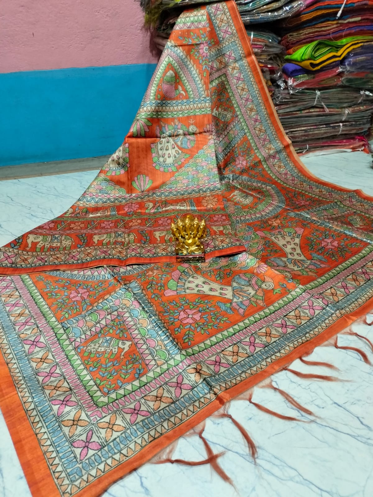 Semi Ghicha Madhubani print Saree