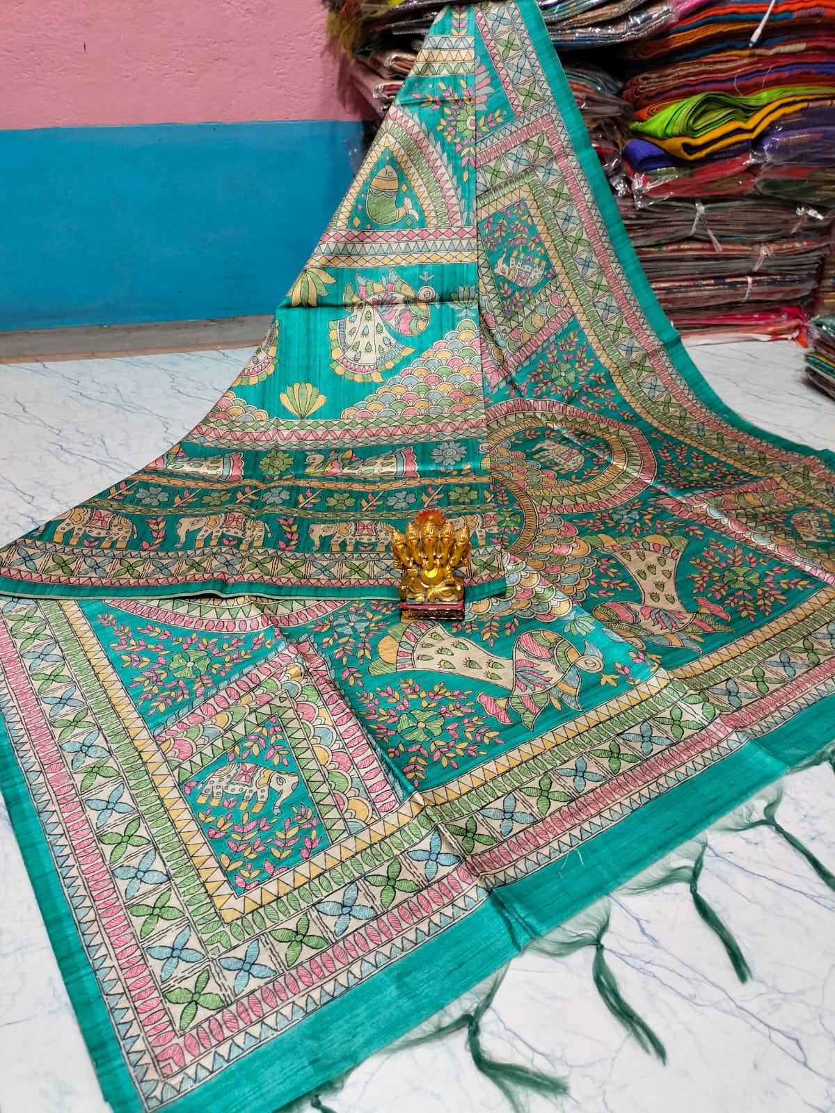 Semi Ghicha Madhubani print Saree