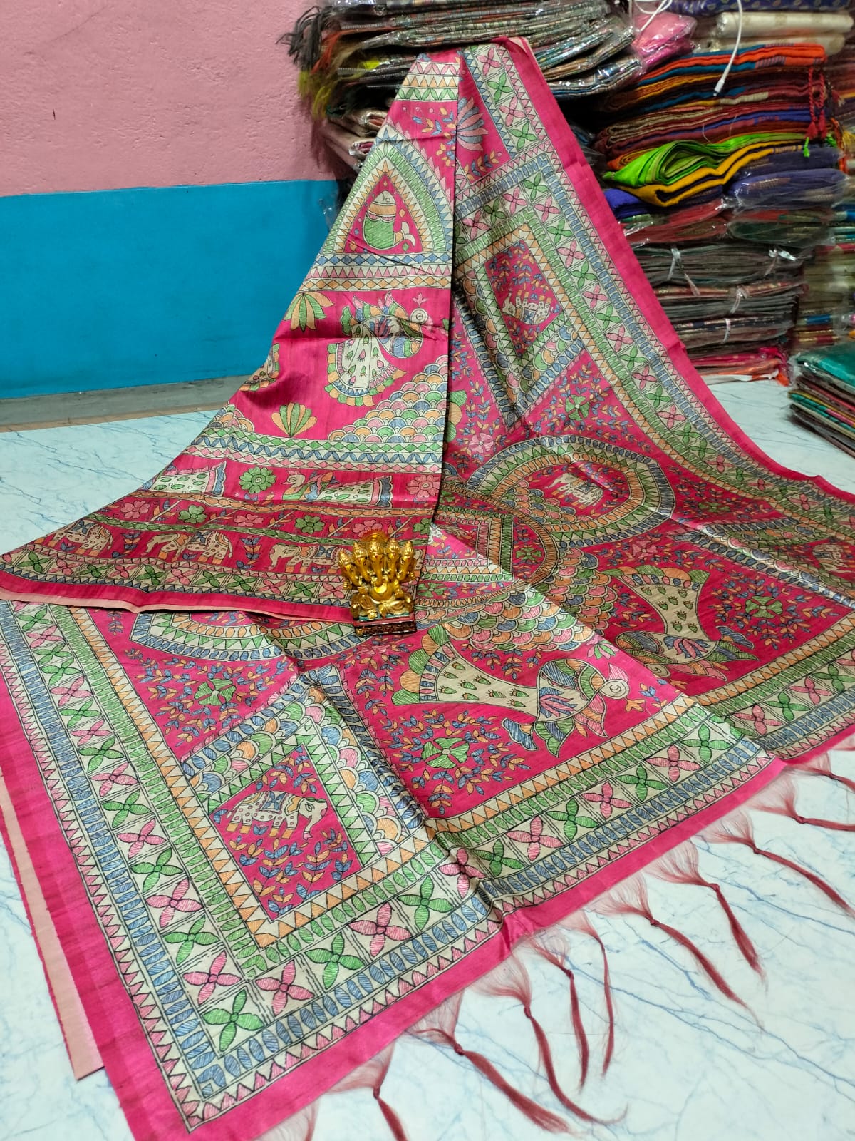 Semi Ghicha Madhubani print Saree