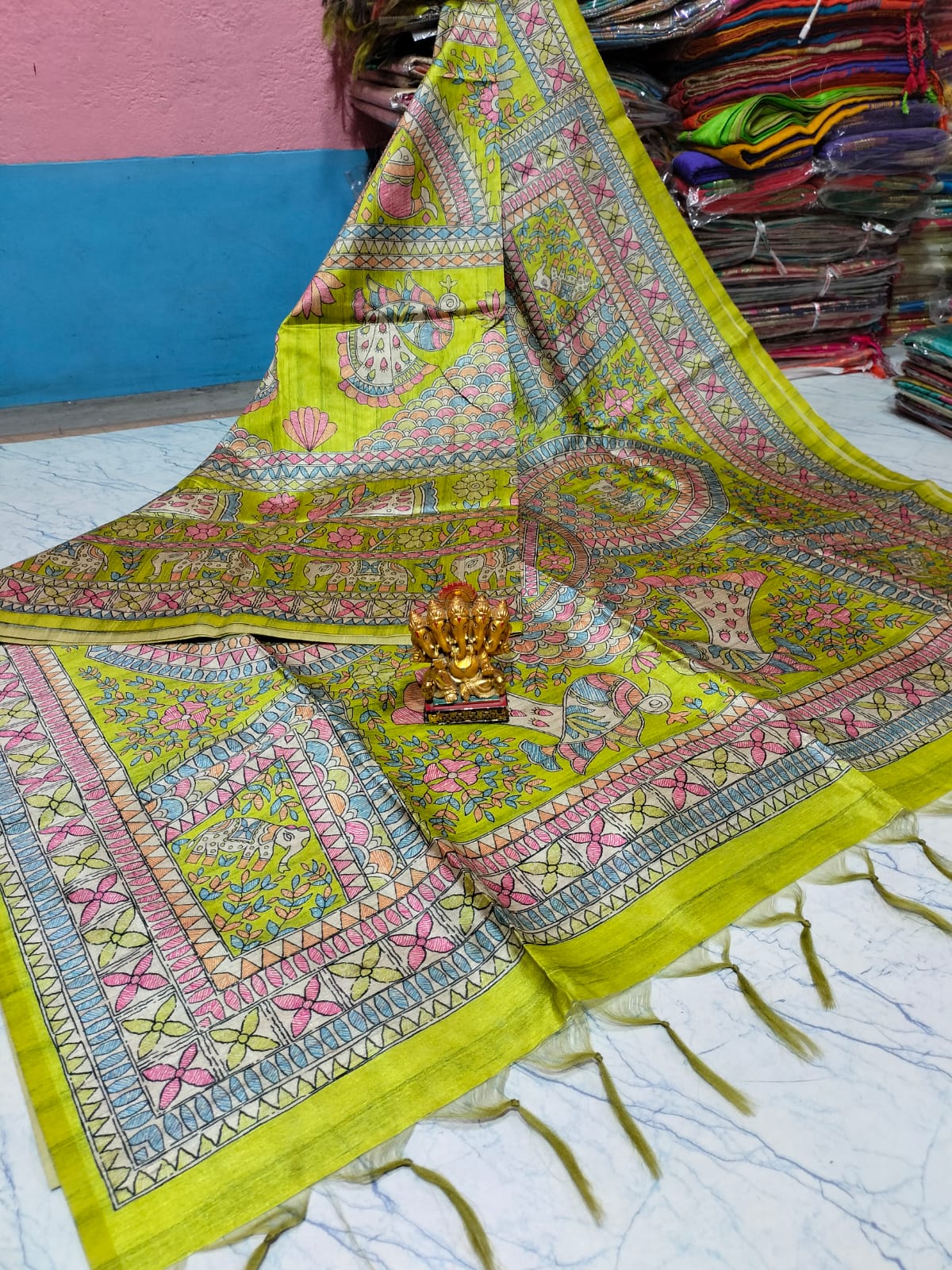 Semi Ghicha Madhubani print Saree