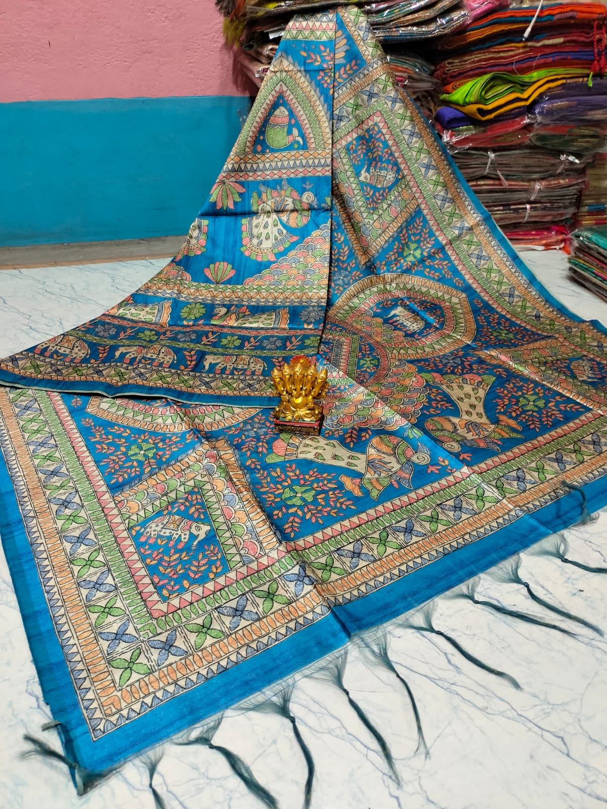 Semi Ghicha Madhubani print Saree