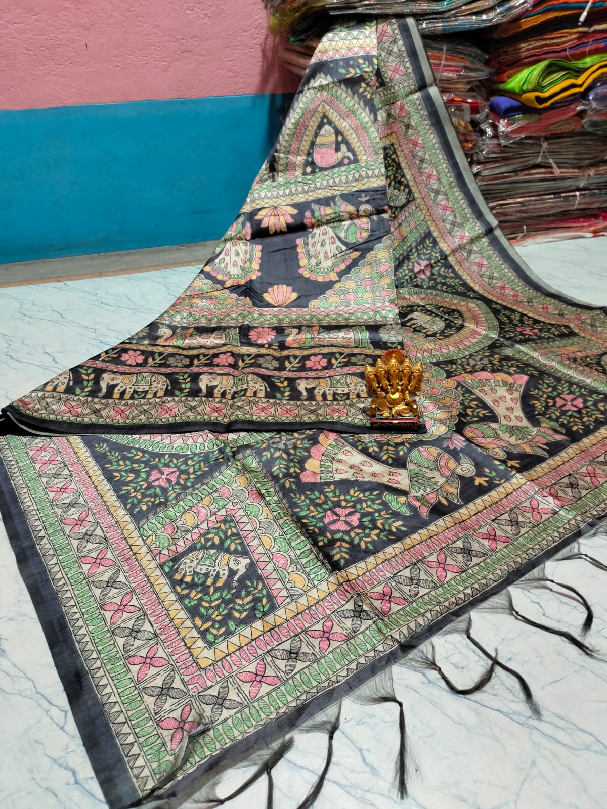 Semi Ghicha Madhubani print Saree