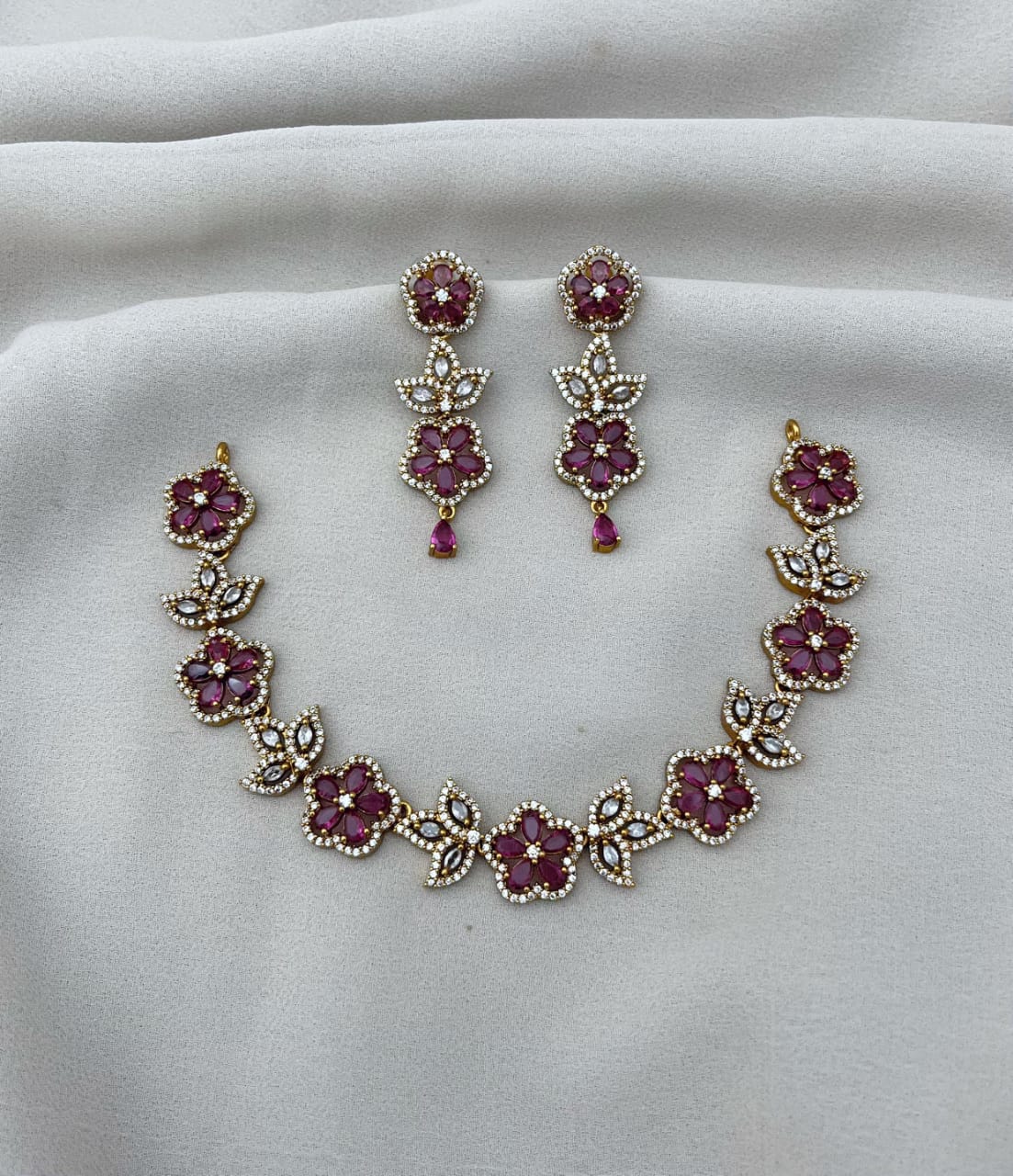 Beautiful stone studded flower choker set