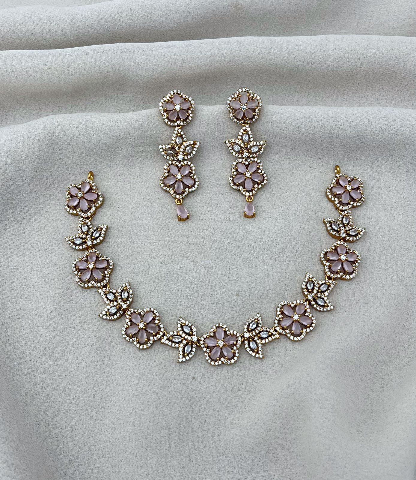 Beautiful stone studded flower choker set