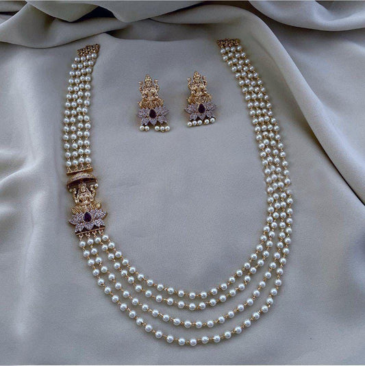 Multi strand pearl haram with lakshmi side pendant