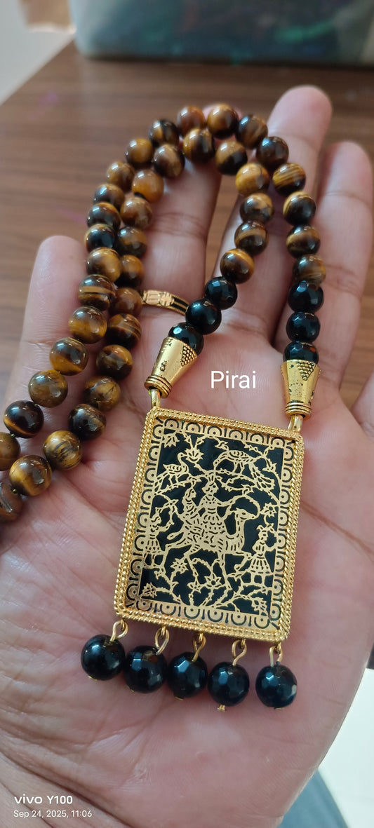 Beautiful Hand-made Tiger-eye beads with Thewa Art pendant set