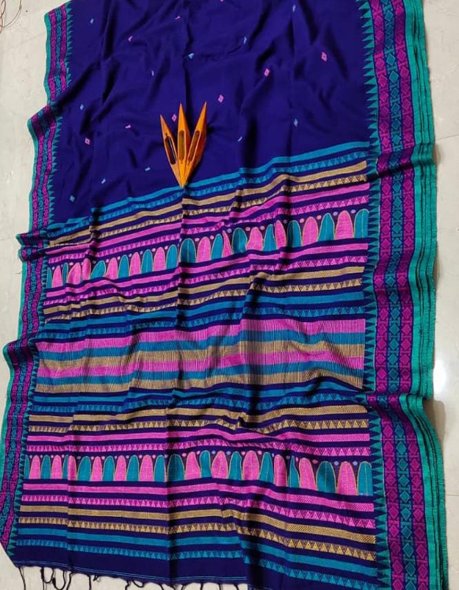 Handloom pure mercerised cotton dongria jamdani sarees