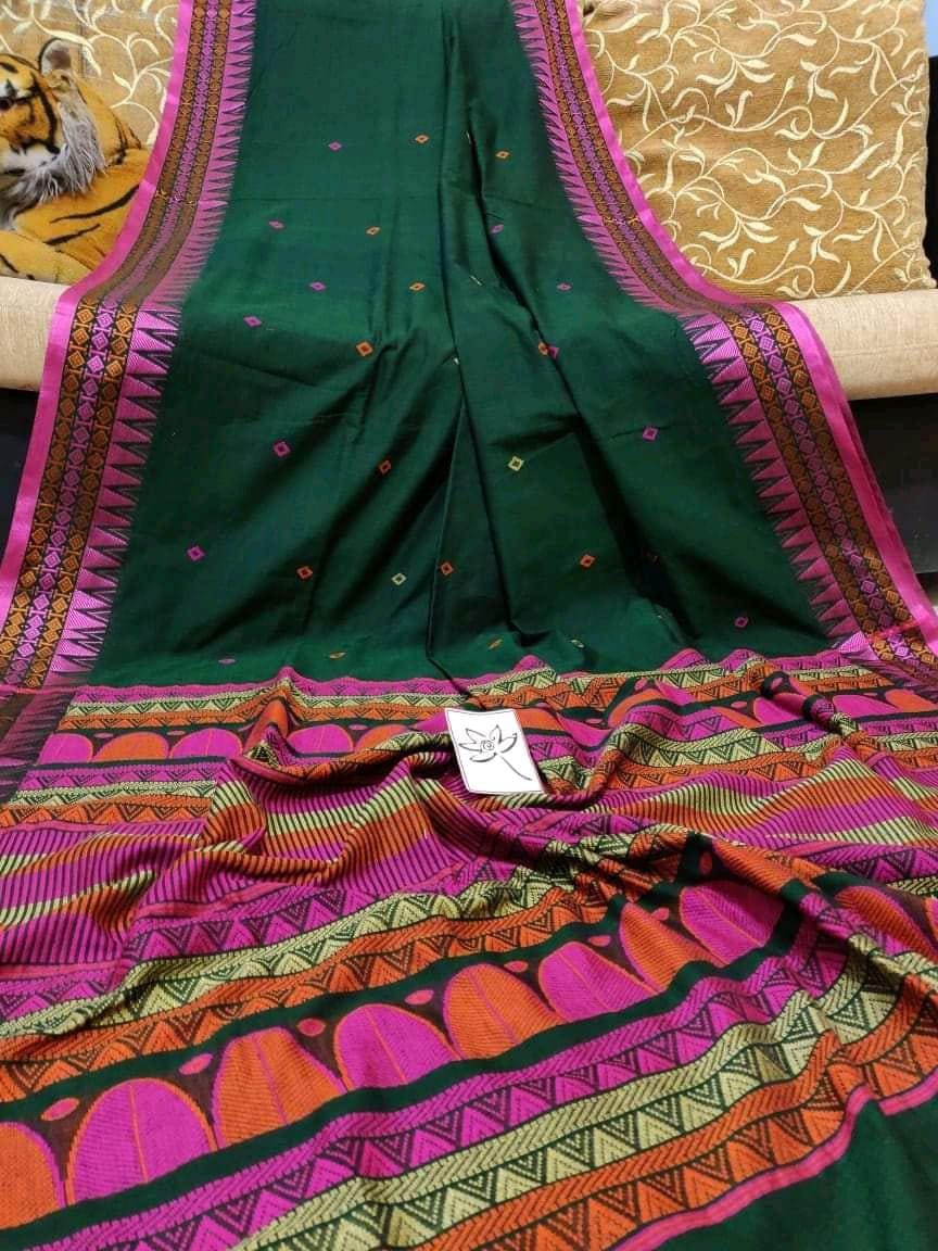 Handloom pure mercerised cotton dongria jamdani sarees