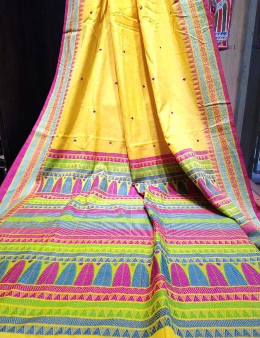 Handloom pure mercerised cotton dongria jamdani sarees