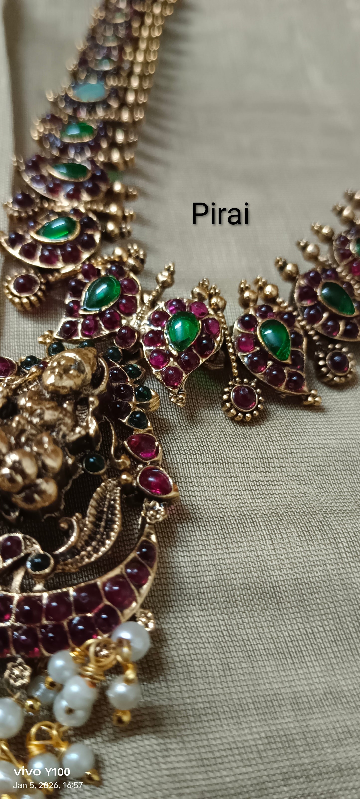 Beautiful antique Lakshmi set with red green stones and pearl