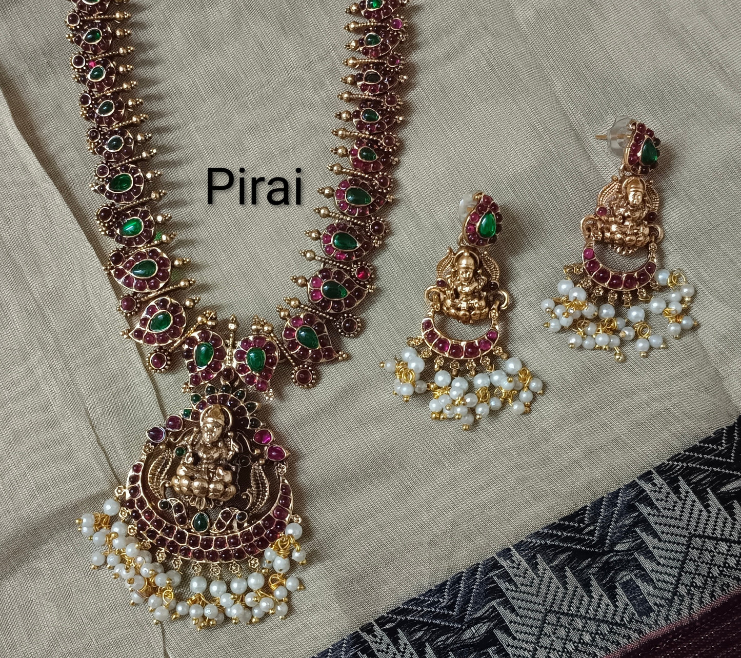 Beautiful antique Lakshmi set with red green stones and pearl