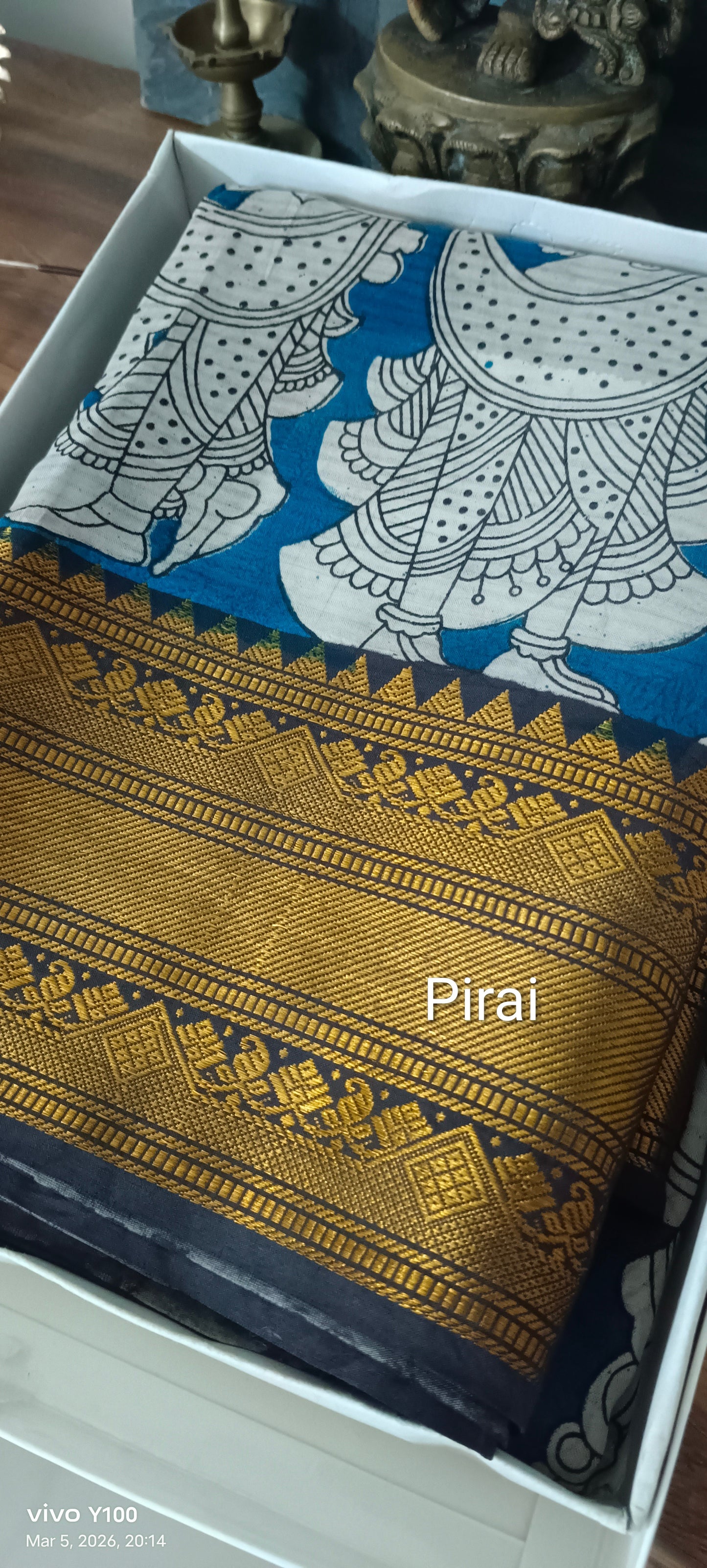 Elegant Silk kalamkari saree with big Nizam border
