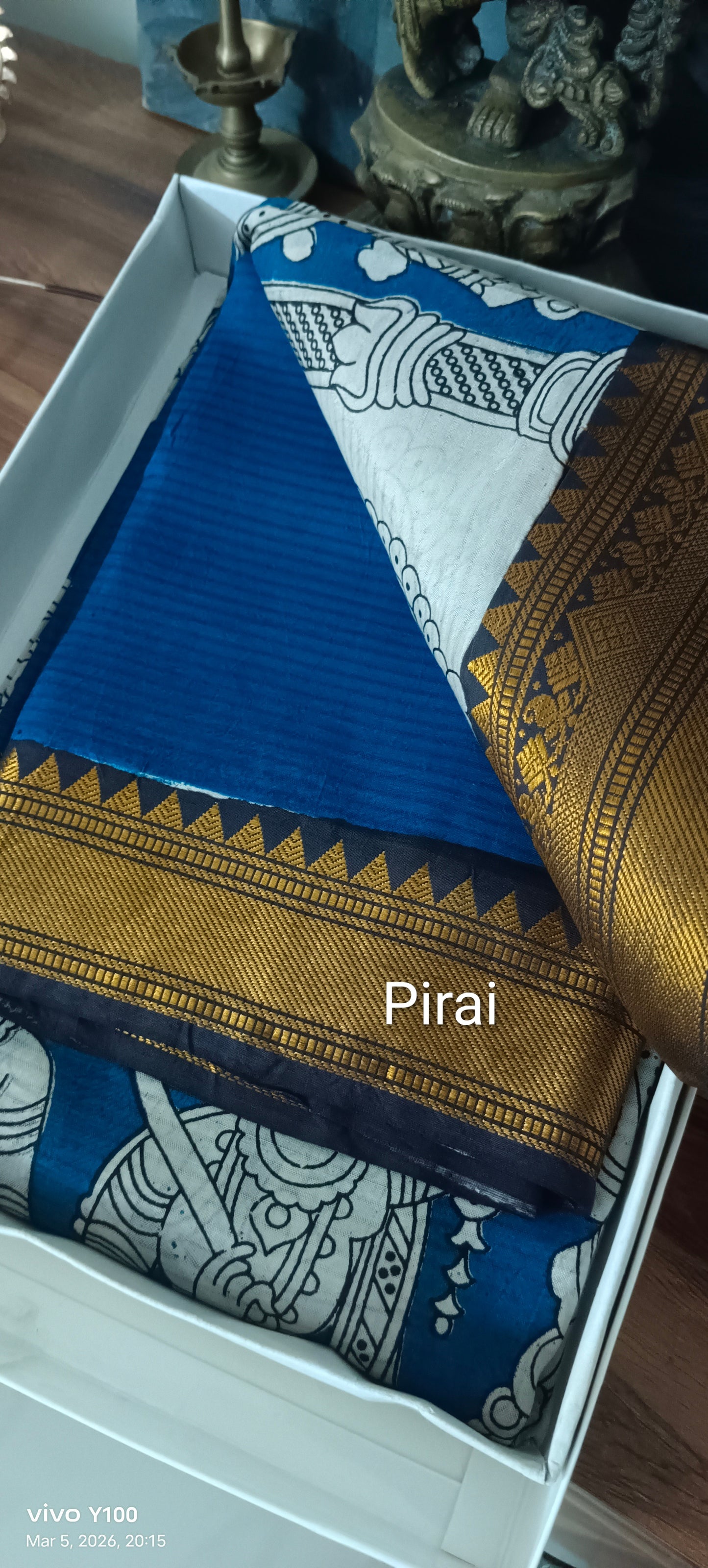 Elegant Silk kalamkari saree with big Nizam border