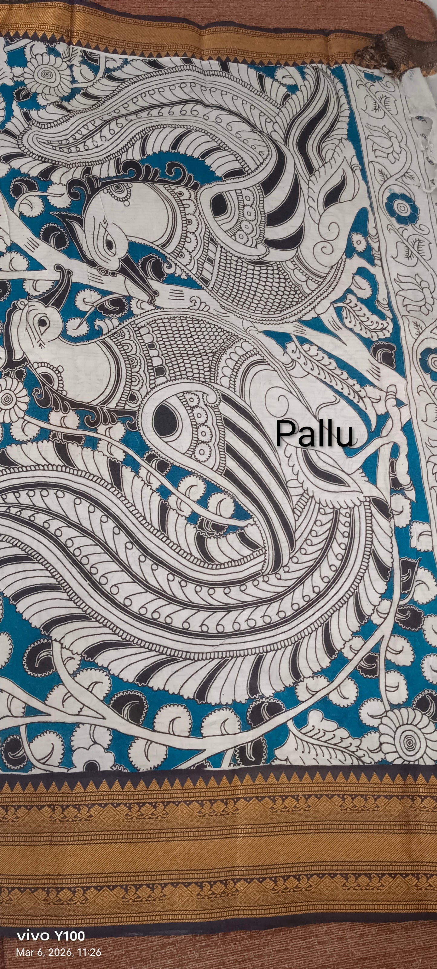 Elegant Silk kalamkari saree with big Nizam border