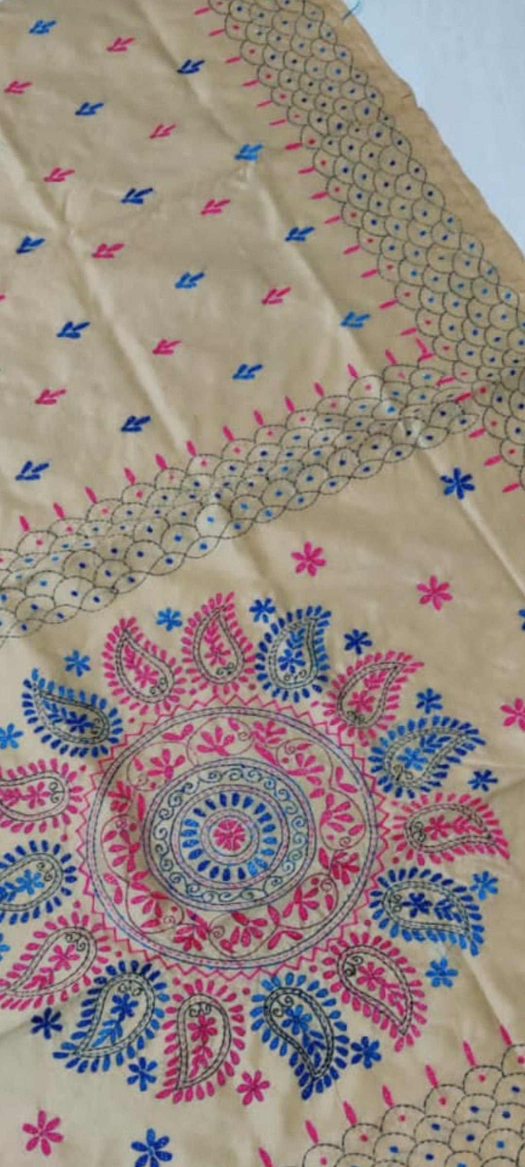 Assam silk Hand stitch Kantha work saree