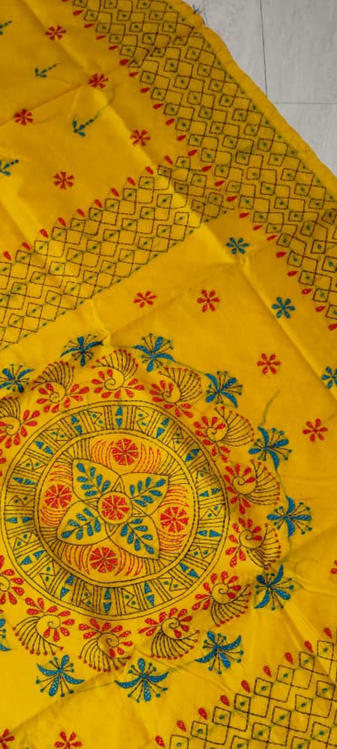 Assam silk Hand stitch Kantha work saree