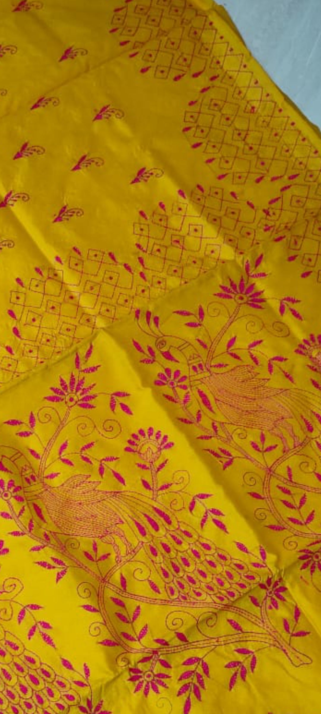 Assam silk Hand stitch Kantha work saree