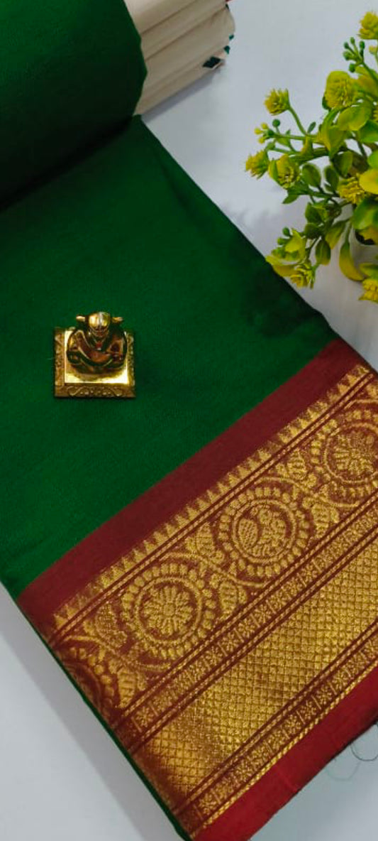 Stunning Chettinad Cotton saree with Zari border