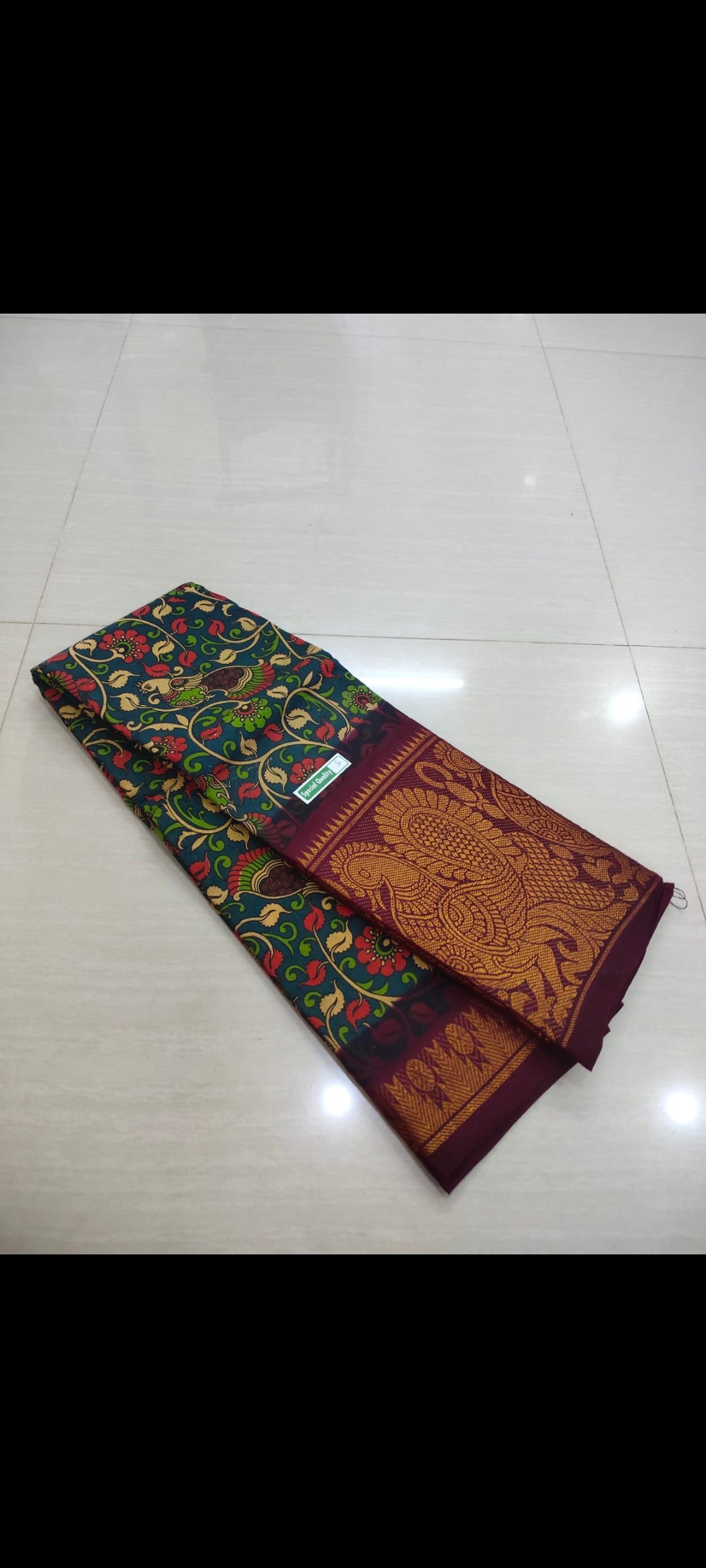 Mayuri Sungudi Kalamkari print Cotton Saree with big border