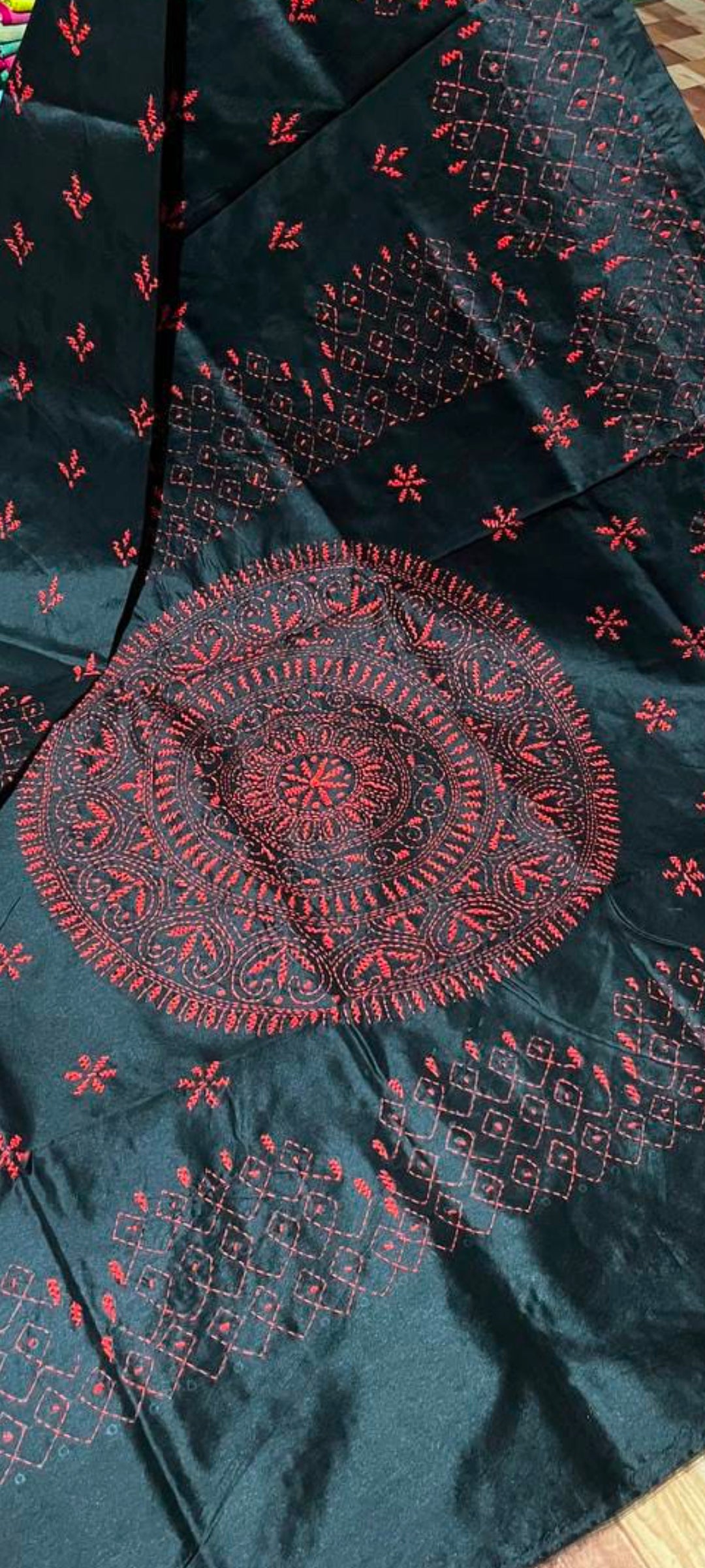 Stunning Assam silk with Kantha hand-stitch work