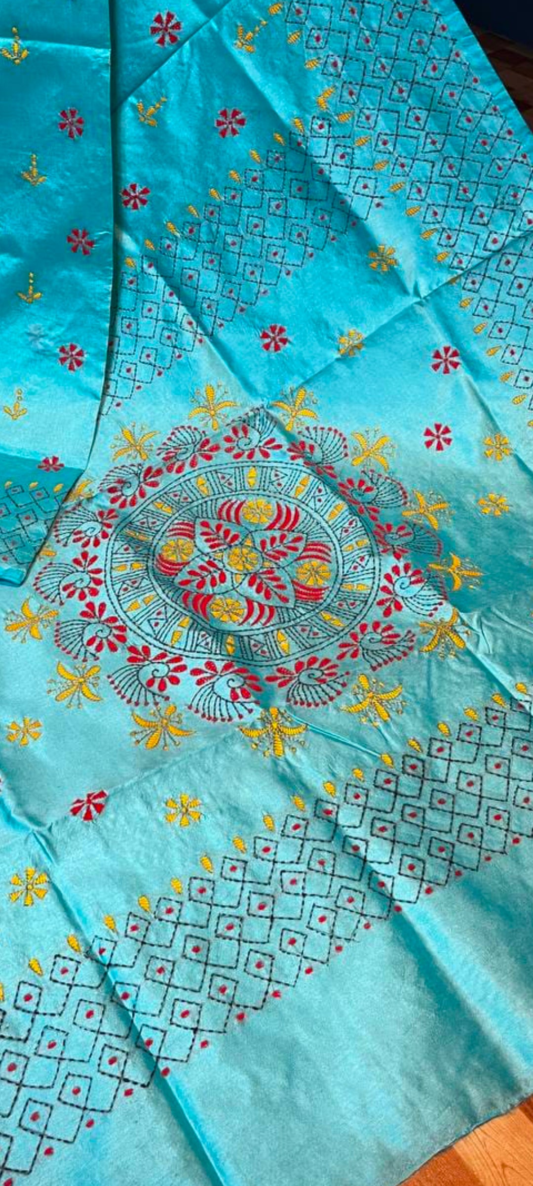 Stunning Assam silk with Kantha hand-stitch work