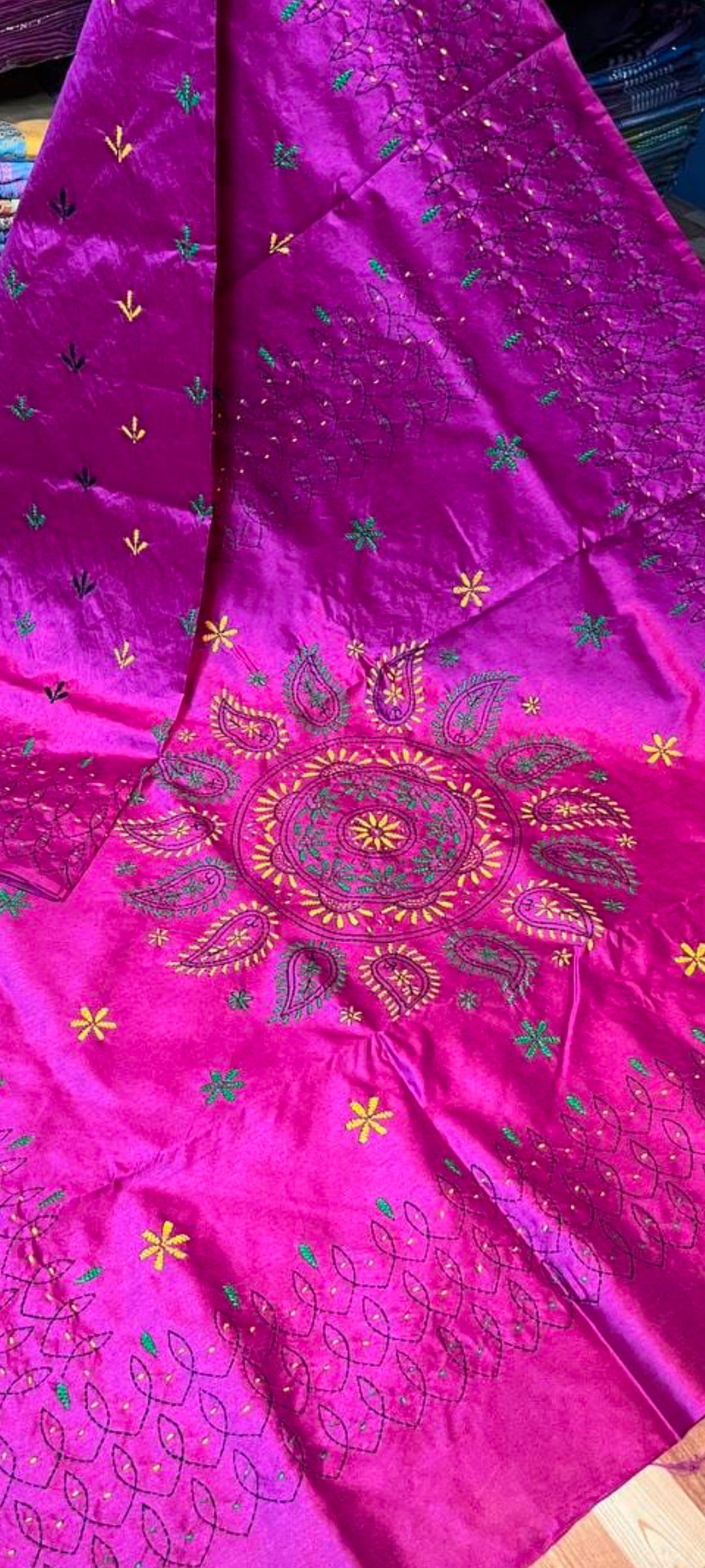 Stunning Assam silk with Kantha hand-stitch work