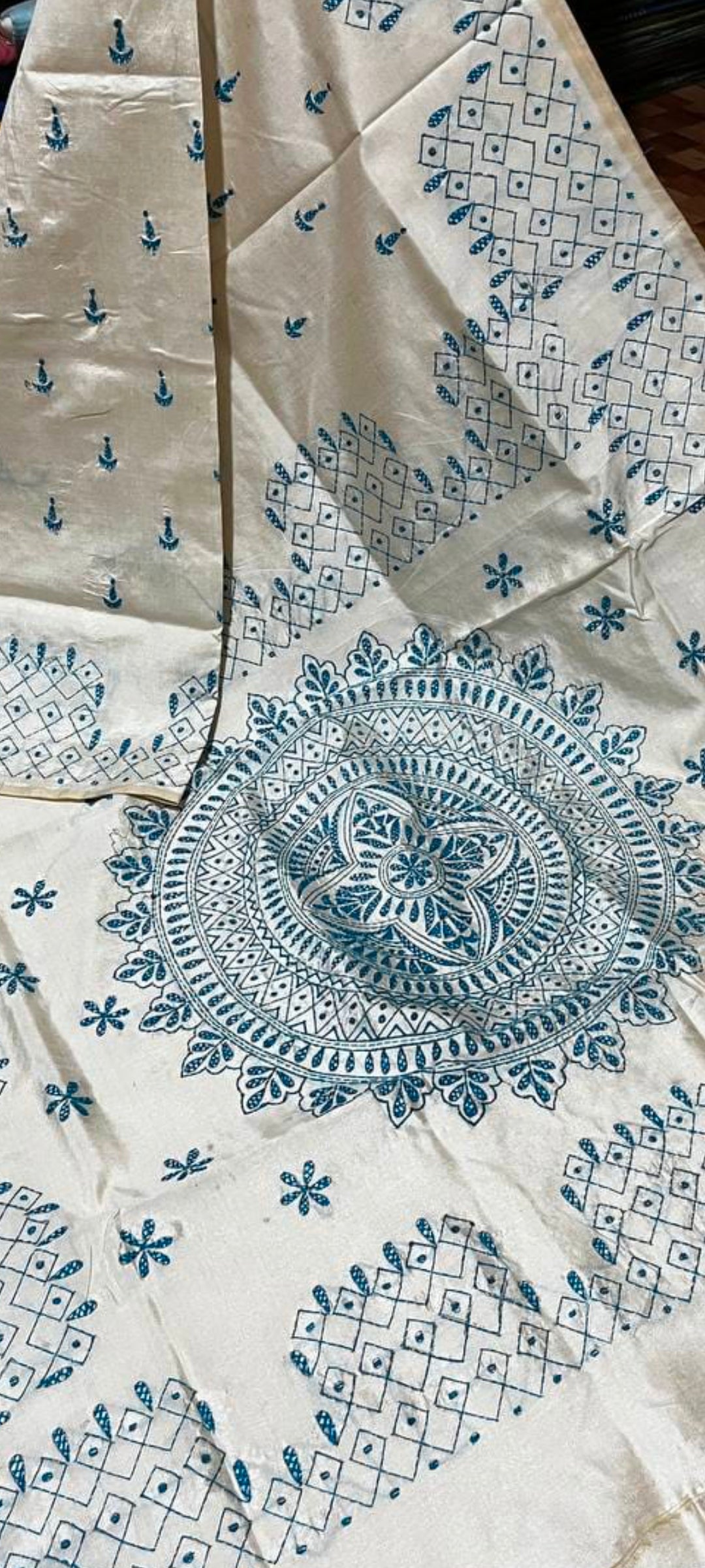 Stunning Assam silk with Kantha hand-stitch work