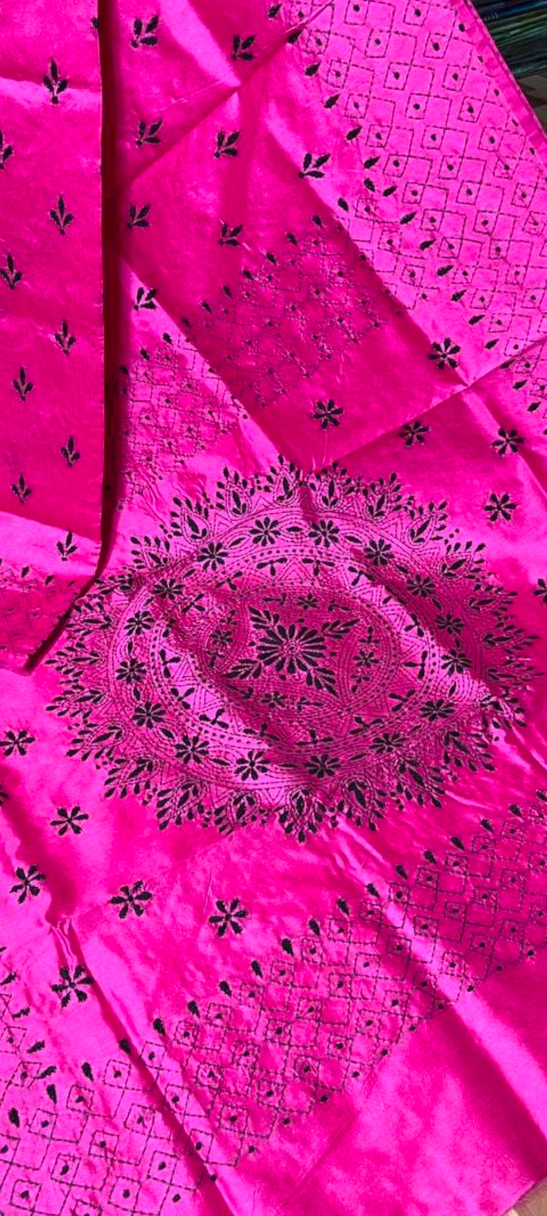 Stunning Assam silk with Kantha hand-stitch work