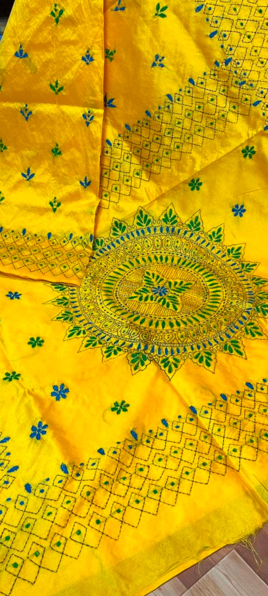 Stunning Assam silk with Kantha hand-stitch work